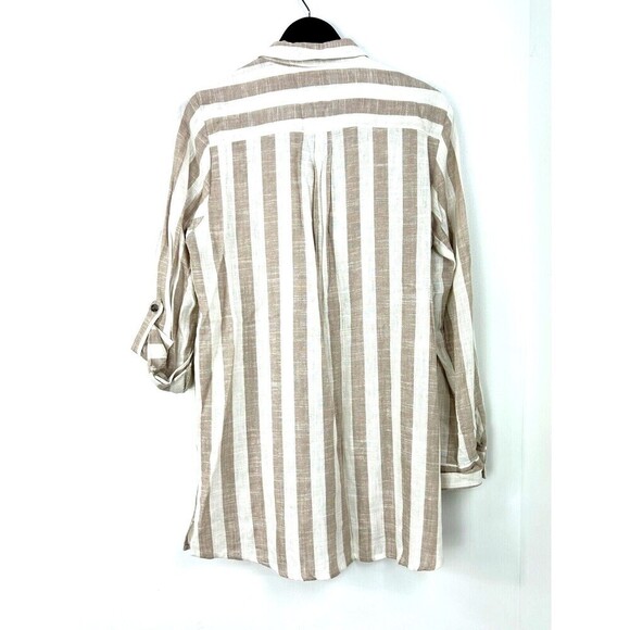 Anthropologie Rd & Koko Womens Size L Linen Wide Stripe Button Down Tunic T1 - Picture 3 of 12